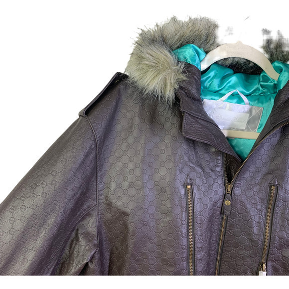 SPECIAL BLEND Dark Brown Embossed Leather Snowboarding Jacket - Picture 6 of 15